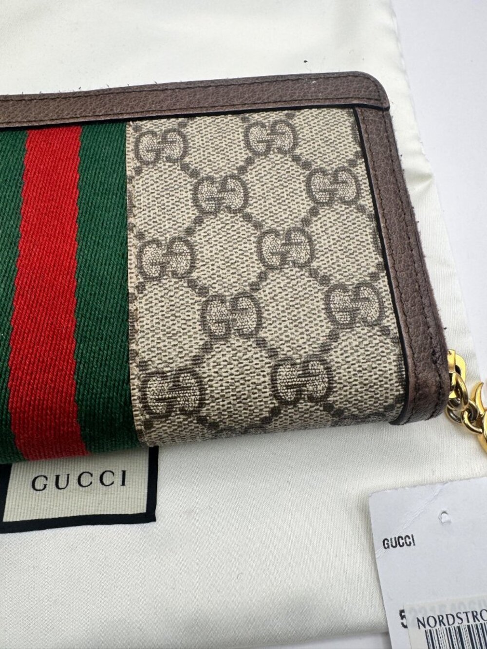 Authentic Gucci Ophelia Wallet Zip Around Web Stripe W Box and Dust Bag - Picture 12 of 15